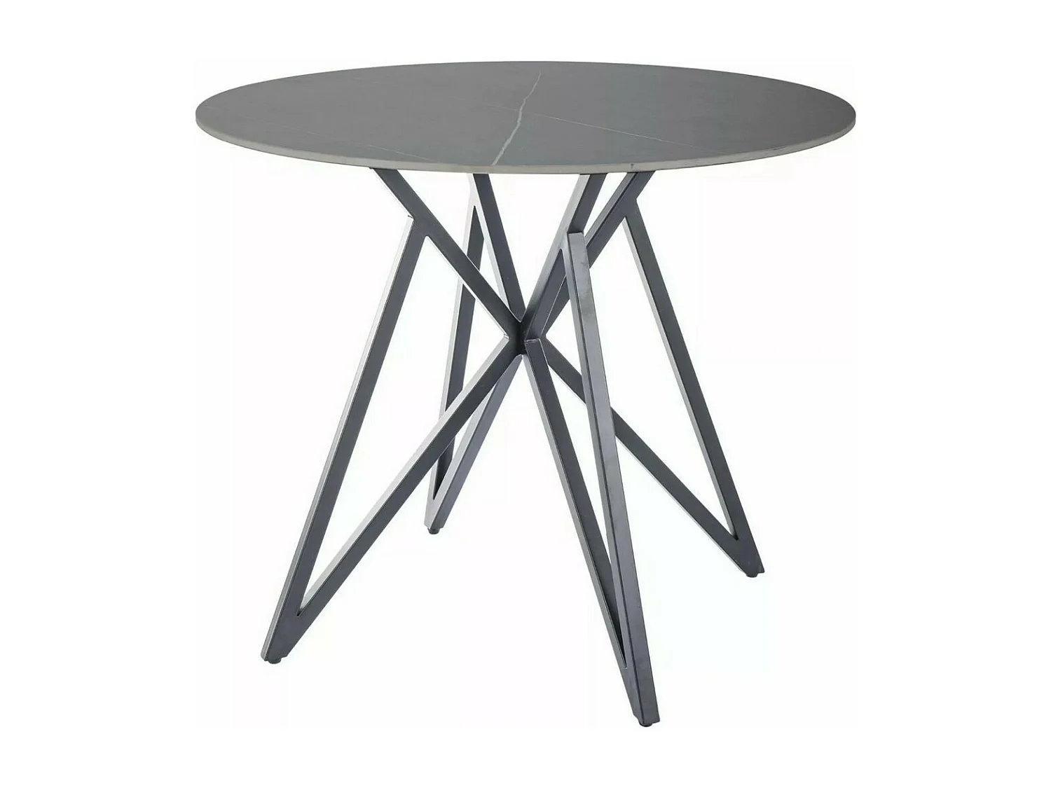 Table à manger ronde 90 cm aspect marbre gris avec pied en métal noir mat Persei