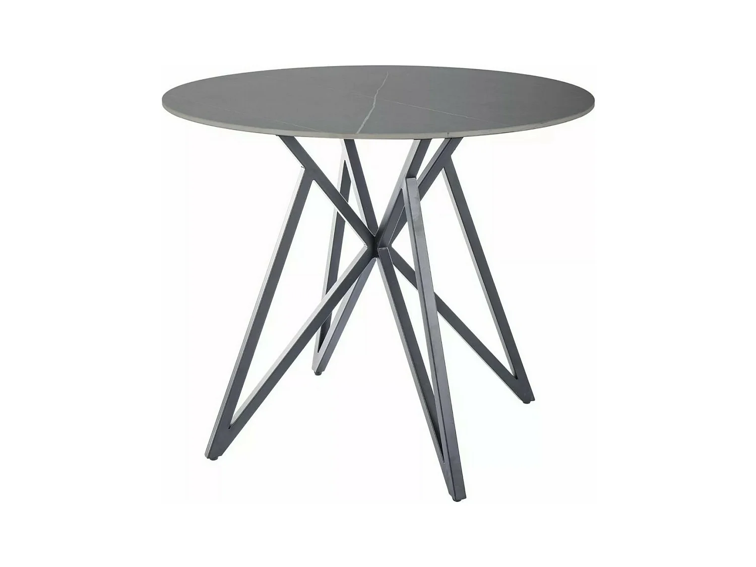 Table à manger ronde 90 cm aspect marbre gris avec pied en métal noir mat Persei