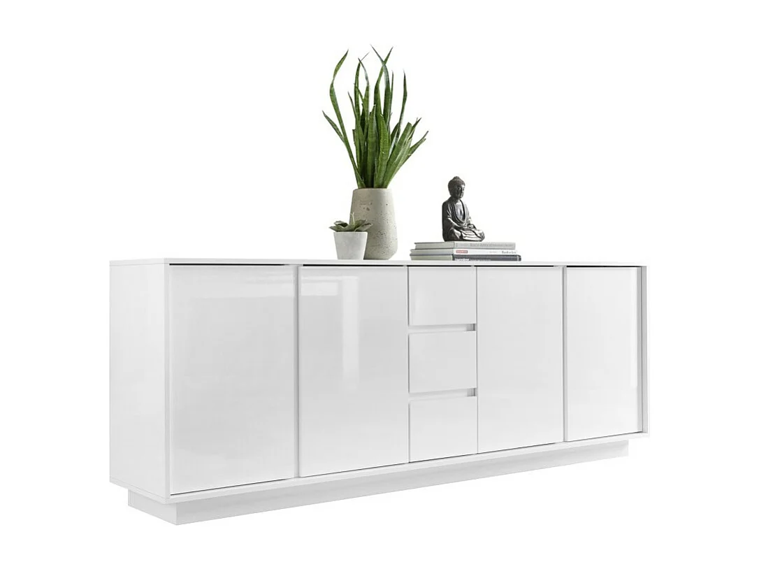 Buffet de 4 portas e 3 gavetas, coleção CREAM, na cor branco brilhante laqueado, ideal para uma sala de estar ou sala de jantar moderna.