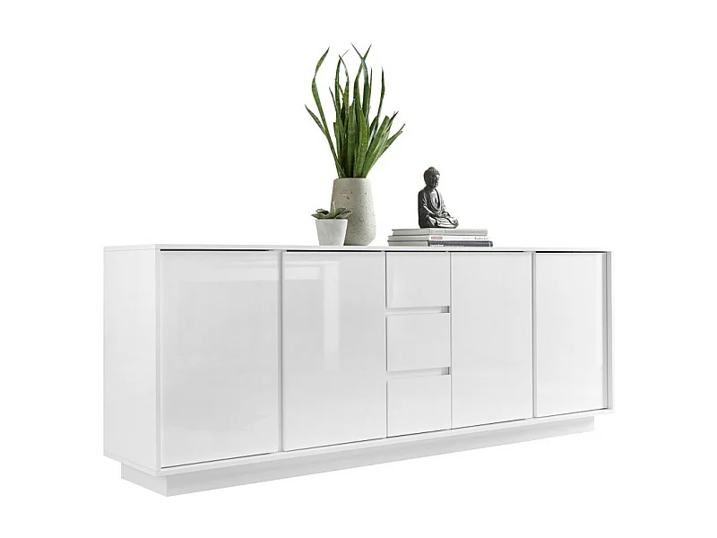 Buffet de 4 portas e 3 gavetas, coleção CREAM, na cor branco brilhante laqueado, ideal para uma sala de estar ou sala de jantar moderna.