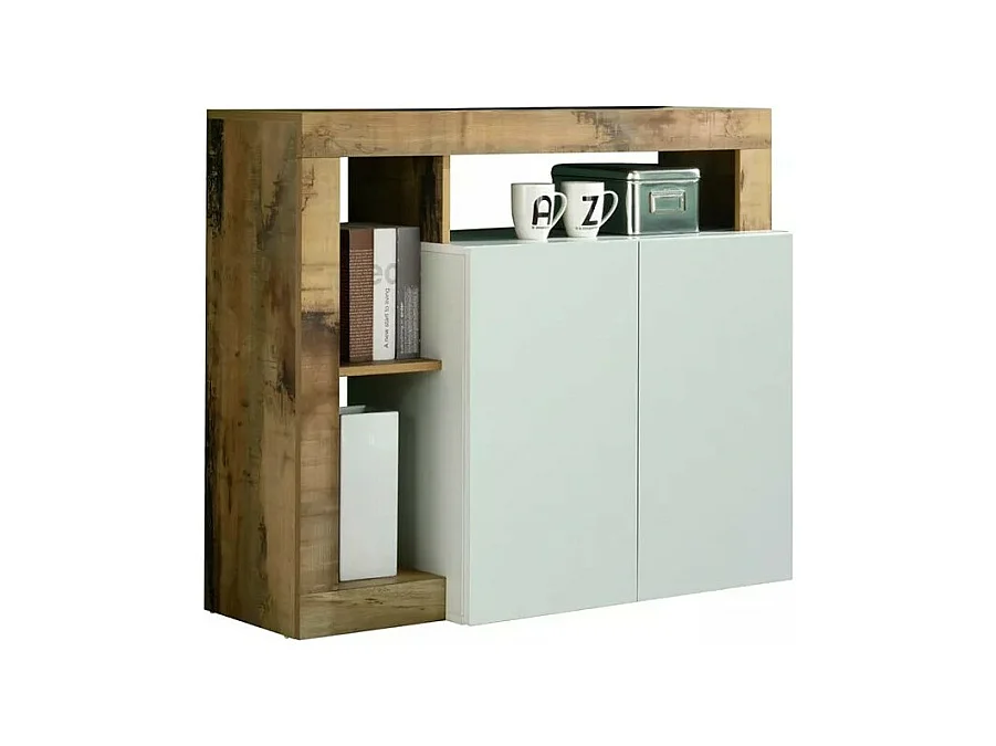 Buffet 2 puertas colección BURA, color blanco lacado brillante y roble claro