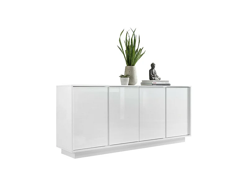 Buffet met 4 deuren, collectie CREAM, in glanzend wit gelakt, ideaal voor een modern woonkamer of eetkamer.