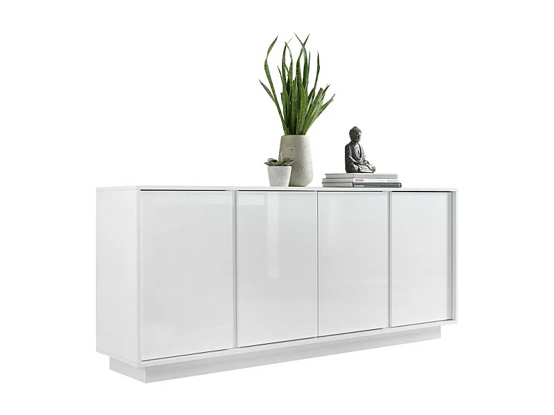 Buffet 4 portas, coleção CREAM, cor branca laqueada brilhante, ideal para uma sala de estar ou sala de jantar moderna.