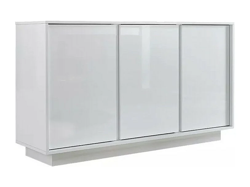 Buffet de 3 portas, coleção CREAM, cor branca laqueada brilhante, ideal para uma sala de estar ou sala de jantar moderna.