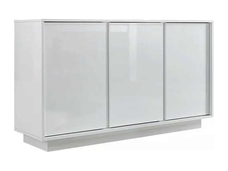 Buffet de 3 portas, coleção CREAM, cor branca laqueada brilhante, ideal para uma sala de estar ou sala de jantar moderna.
