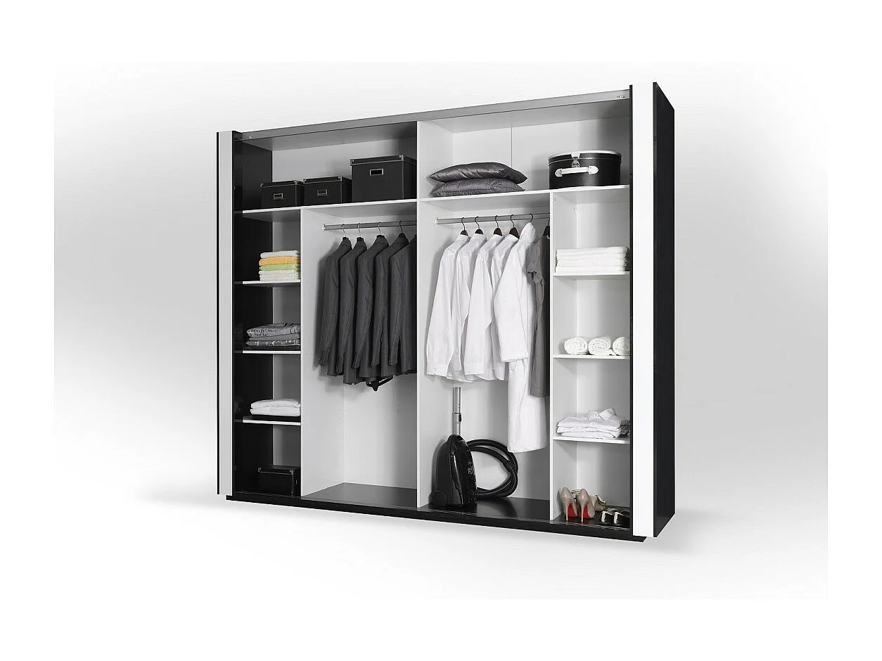 Armário branco e preto brilhante, coleção LINA. Guarda-roupa design para o seu quarto.