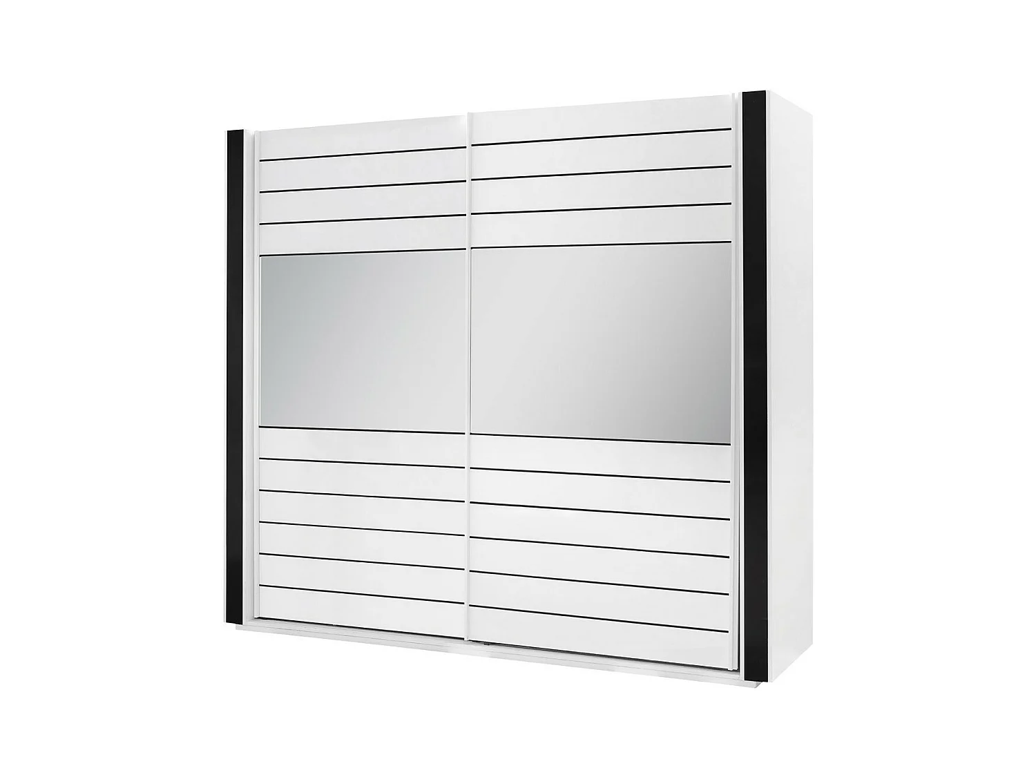 Witte en zwarte kast LINA - 220 x 225 x 68 cm met 2 grote garderobes en 2 grote spiegels