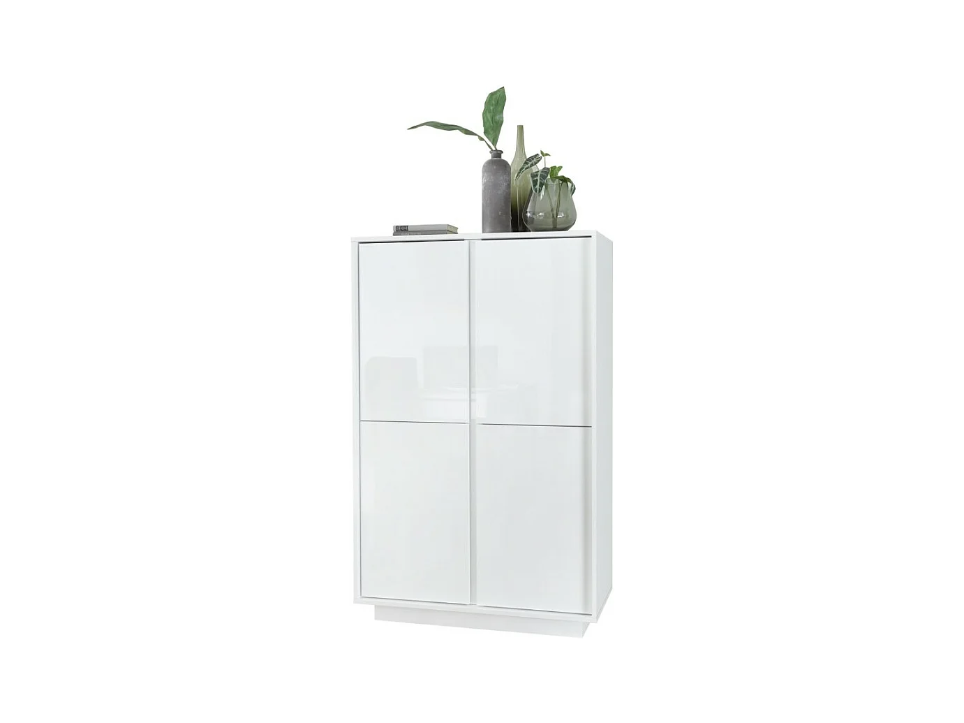 Argentier 4 portes, collection CREAM, coloris blanc laqué brillant, idéal pour une salle à manger design