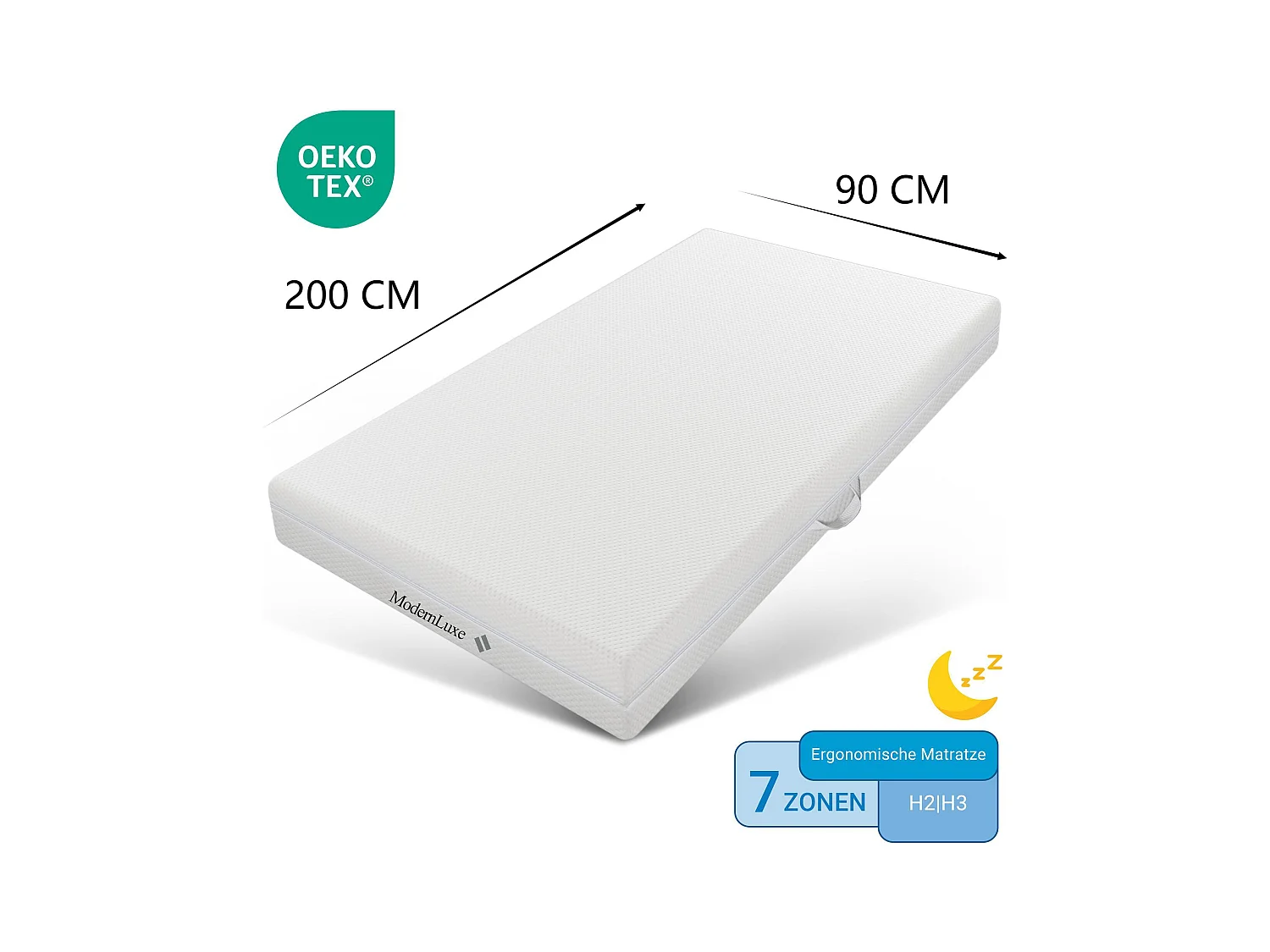 Matelas 90x200 cm mousse ép.20cm - dureté H3&H2 - en fibres lavable - Blanc