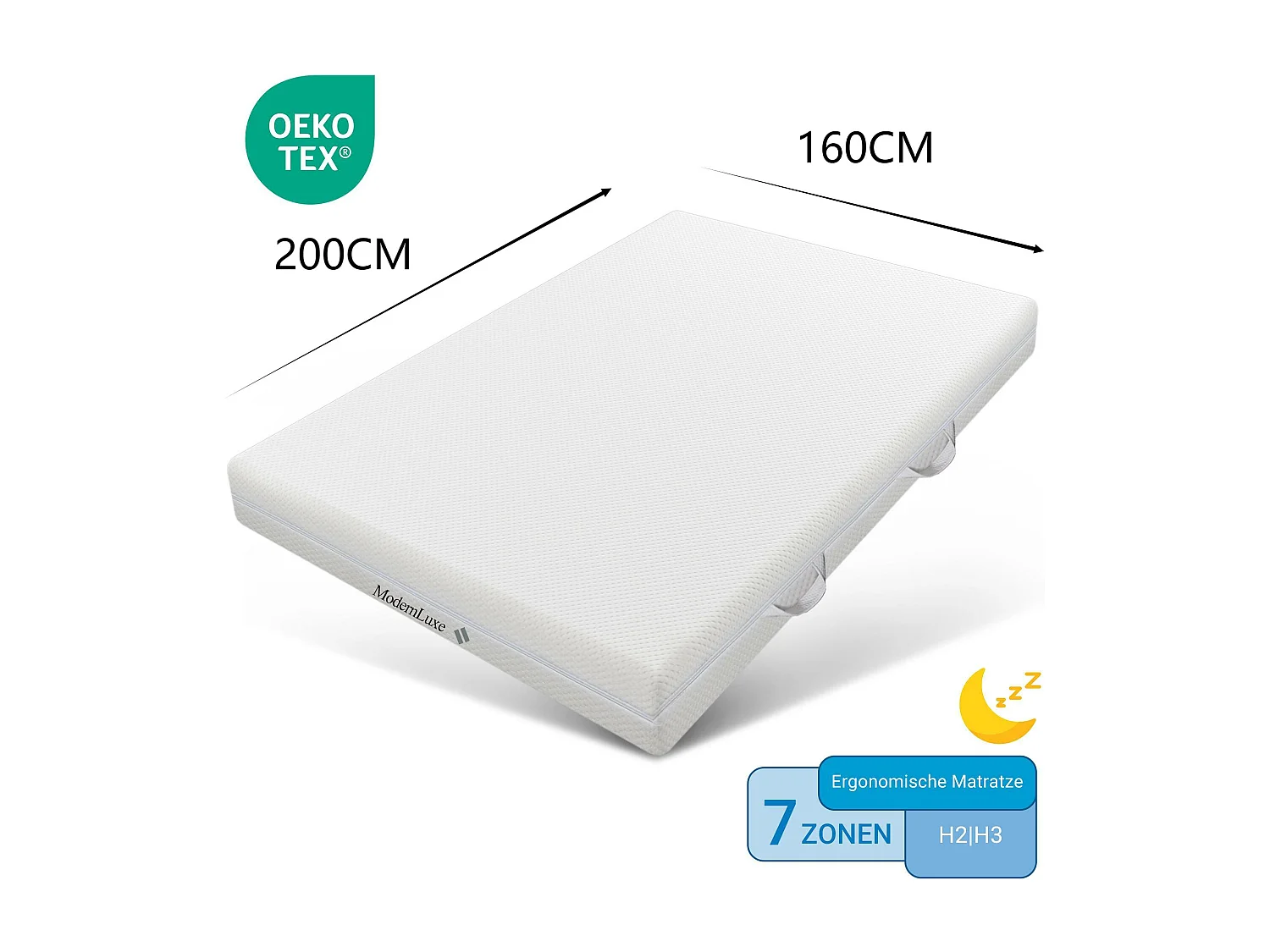 Materasso 160x200 cm spessore schiuma 20 cm - durezza H3&H2 - in fibre lavabili - Bianco