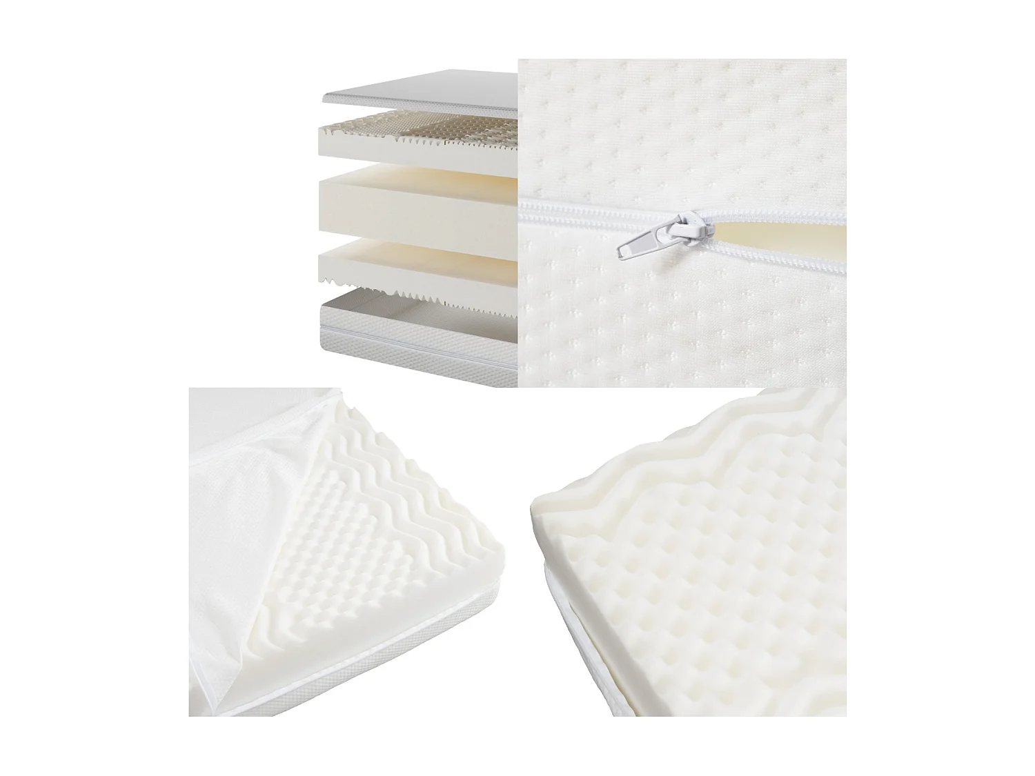 Matelas 160x200 cm mousse ép.20cm - dureté H3&H2 - en fibres lavable - Blanc