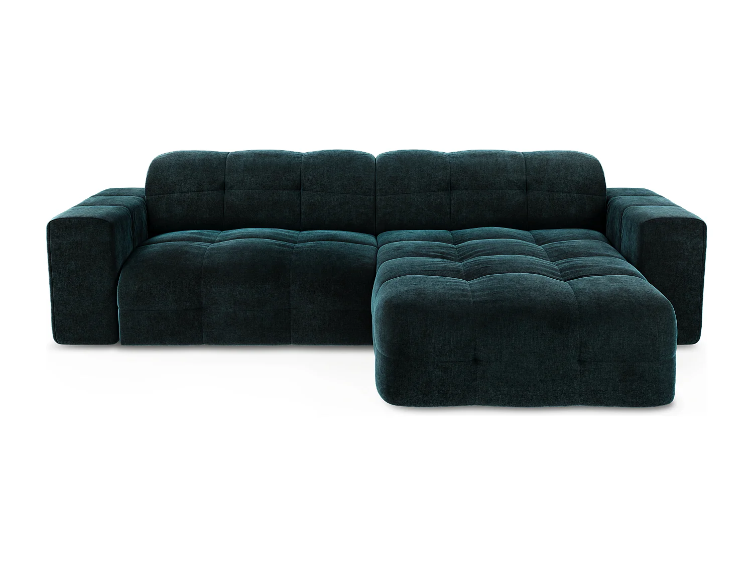 Canapé angle droit 5 places velours bleu paon 230cm