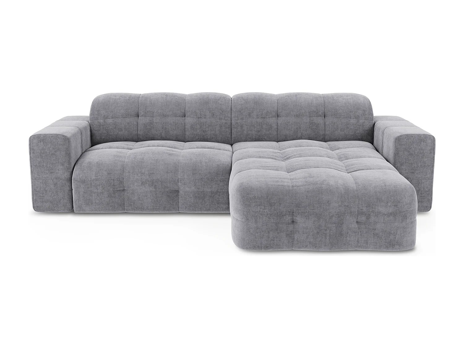 Canapé angle droit 5 places velours gris clair 230cm