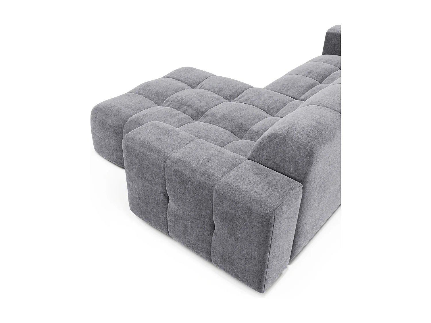 Canapé angle droit 5 places velours gris clair 230cm