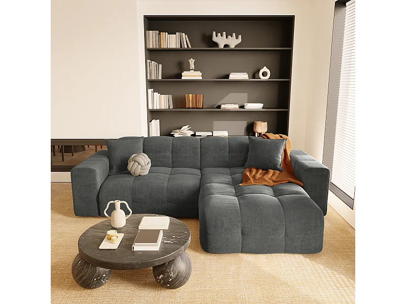 Canapé angle droit 5 places velours gris graphite 230cm