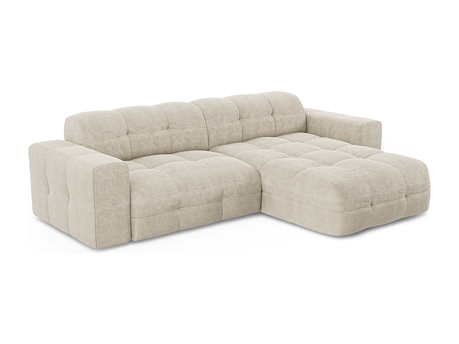 Canapé angle droit 5 places velours crème 230cm