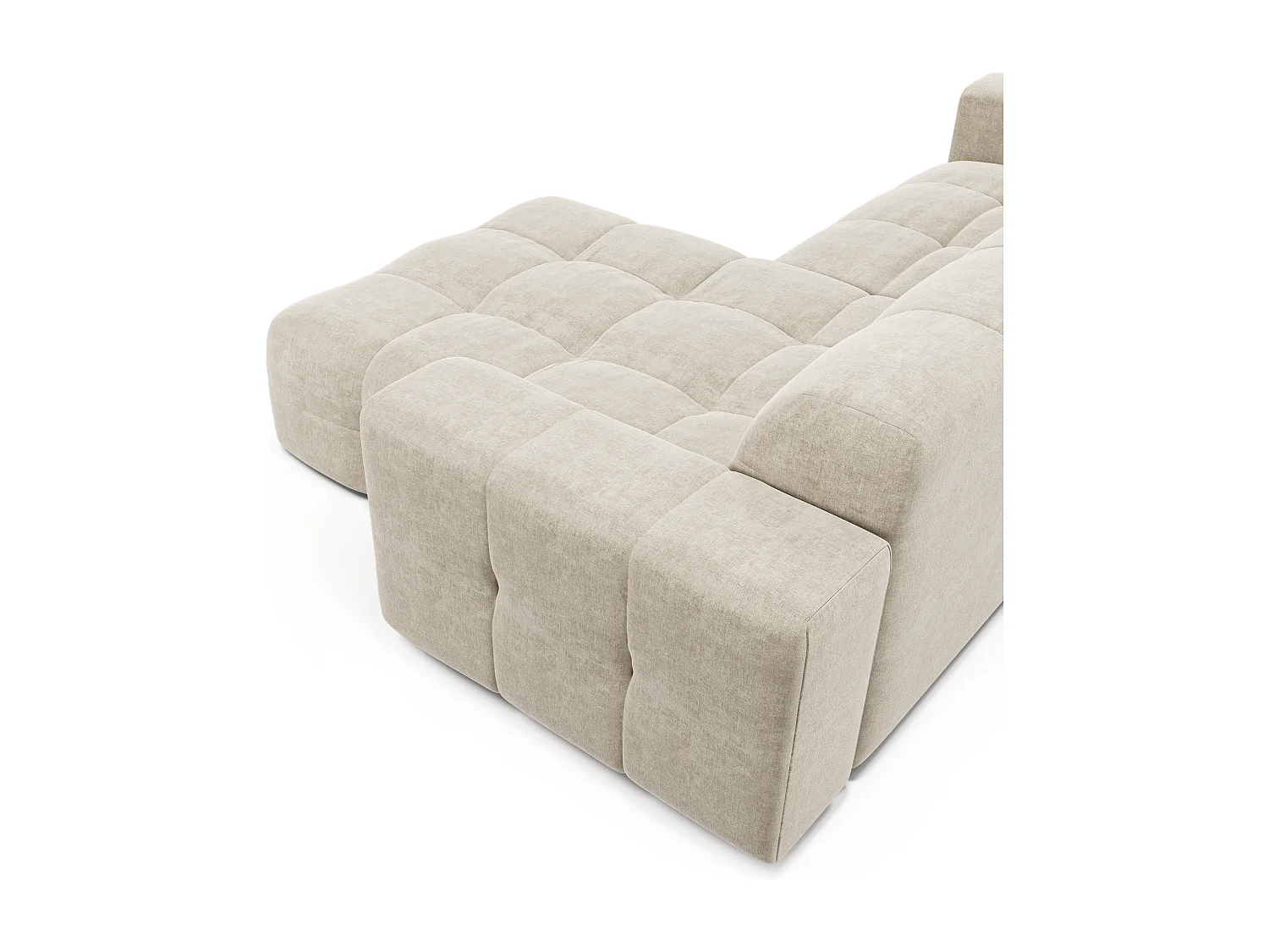 Canapé angle droit 5 places velours crème 230cm