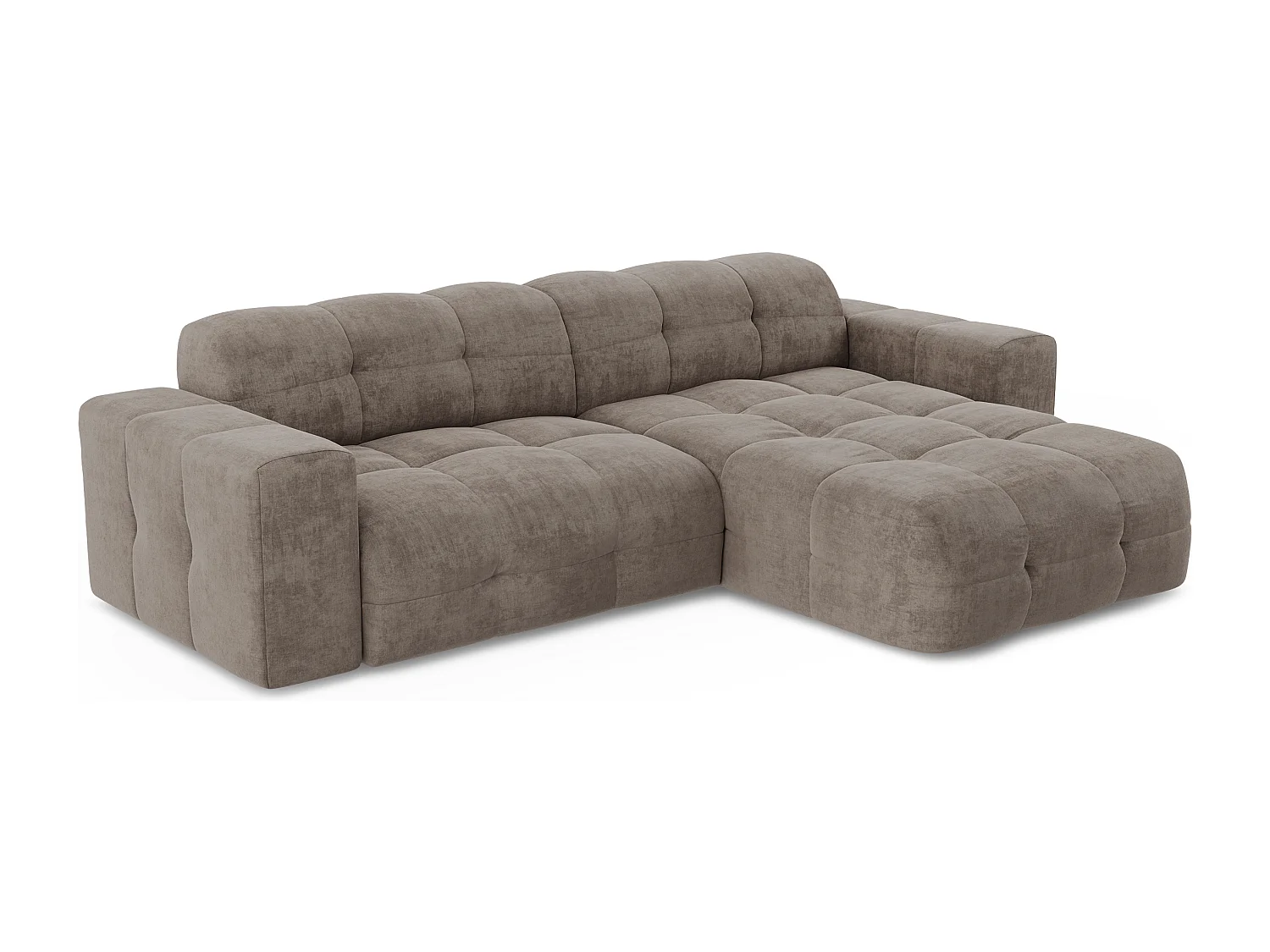 Canapé angle droit 5 places velours taupe 230cm