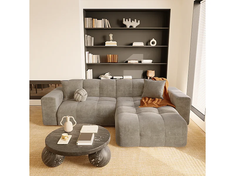 Canapé angle droit 5 places velours taupe 230cm