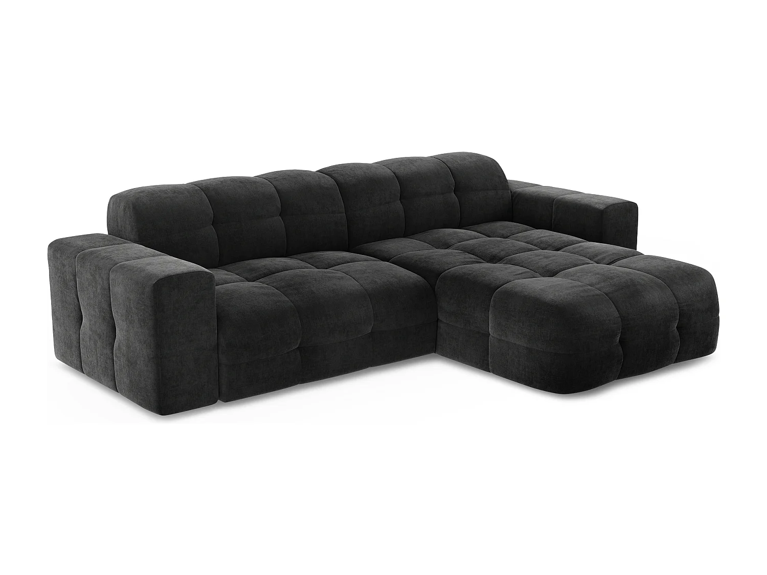 Canapé angle droit 5 places velours noir 230cm