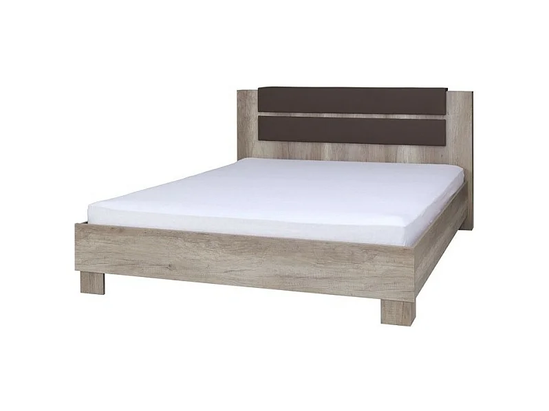 Ensemble Lit adulte 160 x200 avec deux chevets coloris chêne clair collection ROMI. Sommier inclus