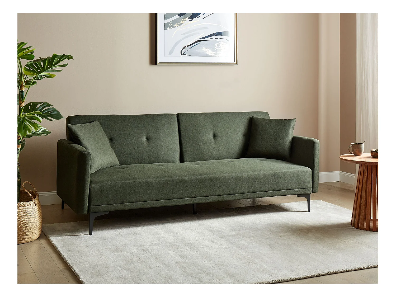 Divano letto LUCAN Tessuto Verde scuro 3 posti