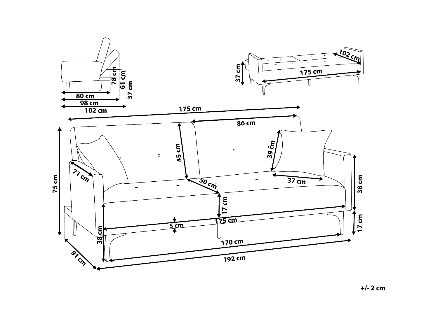 Canapé-lit 3 places LUCAN Tissu Vert foncé