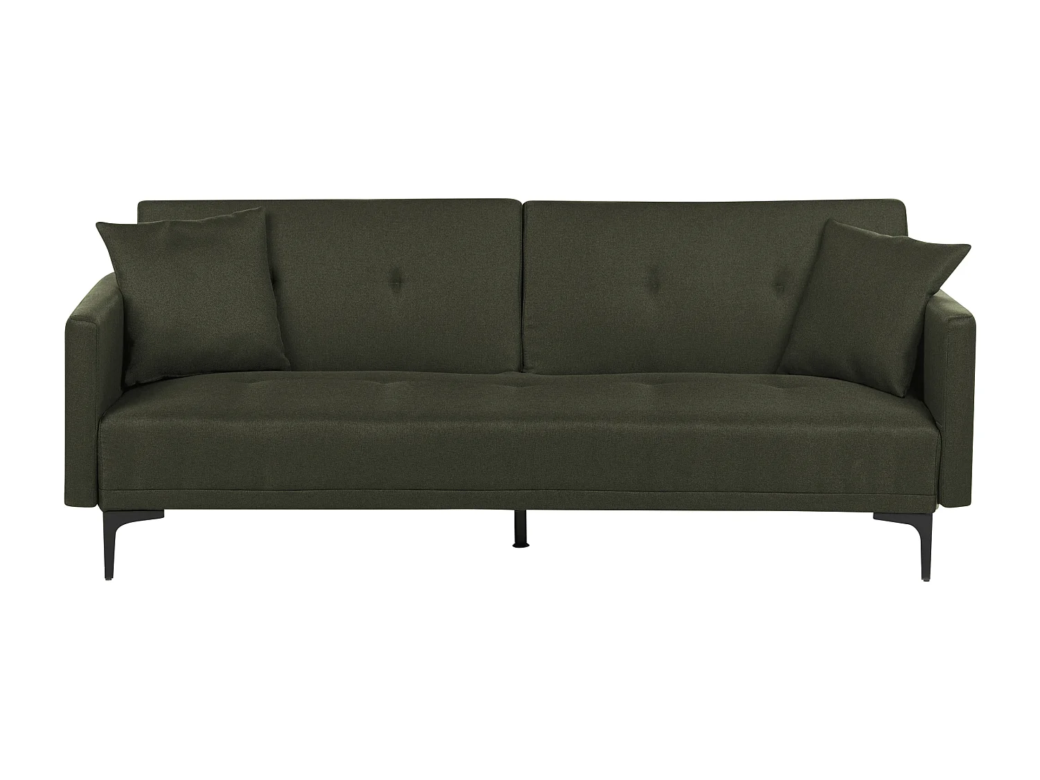 3-Sitzer Schlafsofa Stoff grün gesteppt mit Metallbeinen schwarz 2 Kissen Lucan