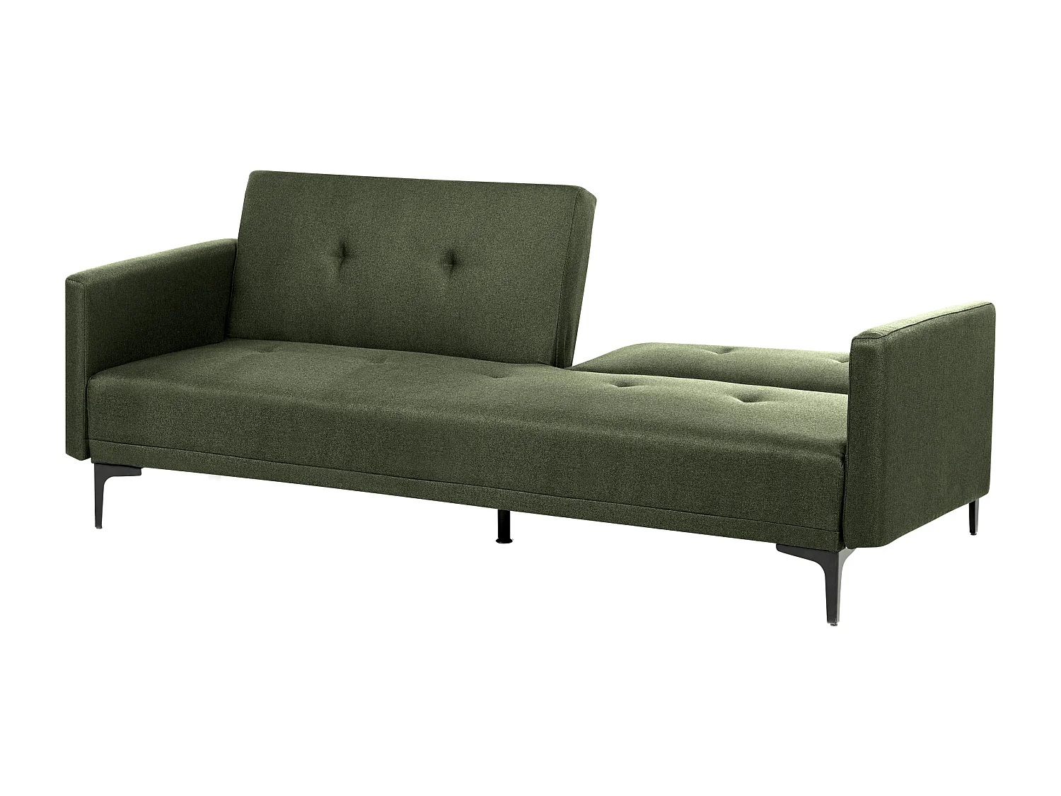 3-Sitzer Schlafsofa Stoff grün gesteppt mit Metallbeinen schwarz 2 Kissen Lucan