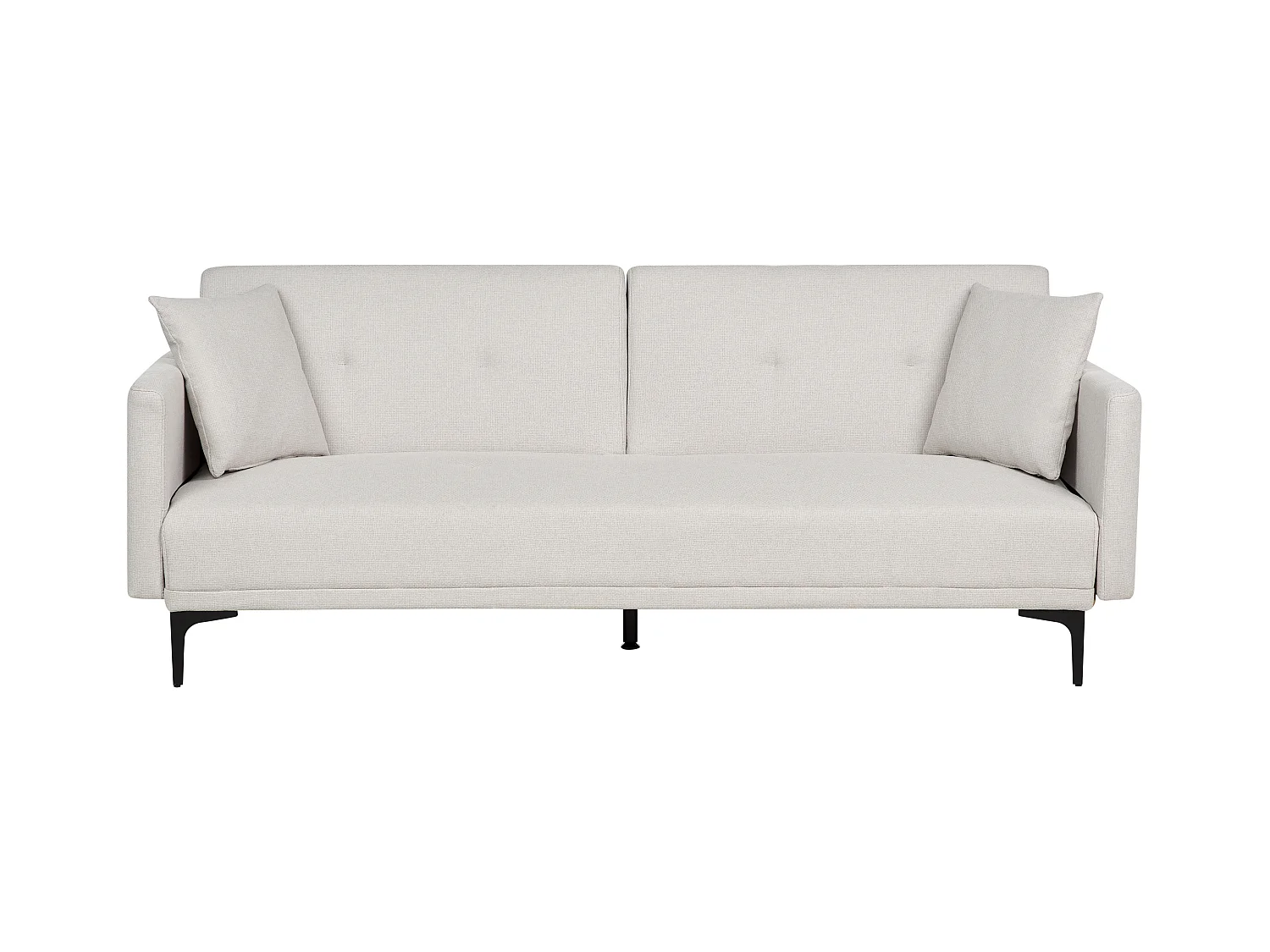 3-Sitzer Schlafsofa Stoff beige gesteppt mit Metallbeinen schwarz 2 Kissen Lucan