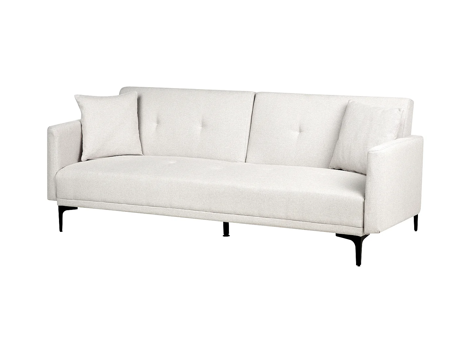 3-Sitzer Schlafsofa Stoff beige gesteppt mit Metallbeinen schwarz 2 Kissen Lucan