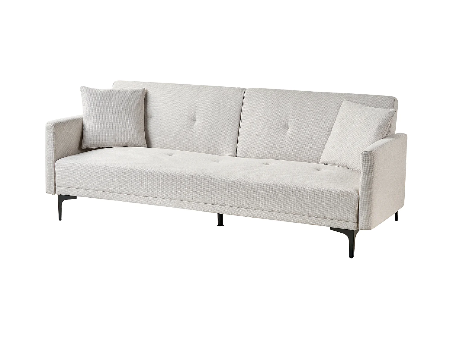 3-Sitzer Schlafsofa Stoff beige gesteppt mit Metallbeinen schwarz 2 Kissen Lucan