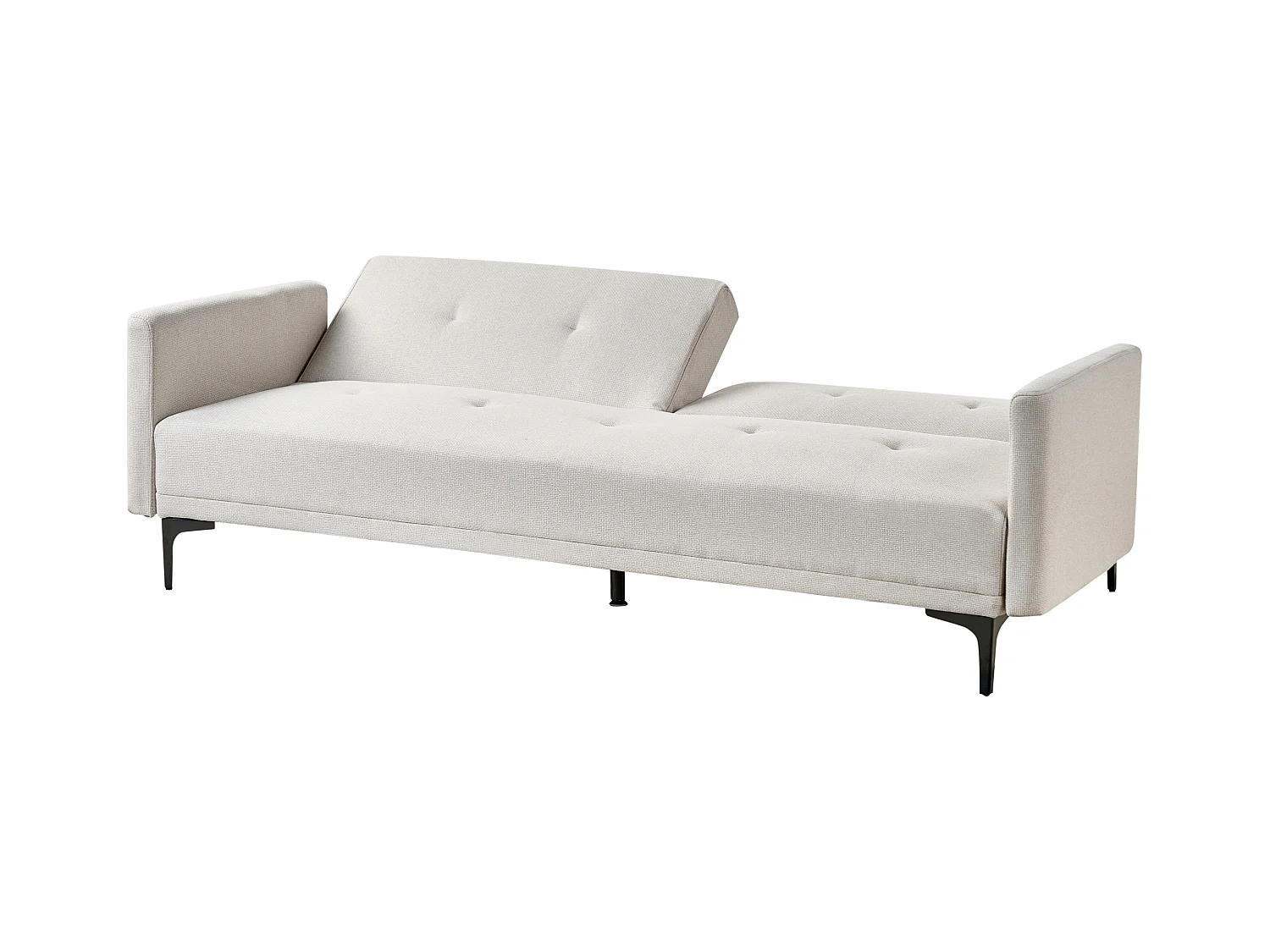 3-Sitzer Schlafsofa Stoff beige gesteppt mit Metallbeinen schwarz 2 Kissen Lucan