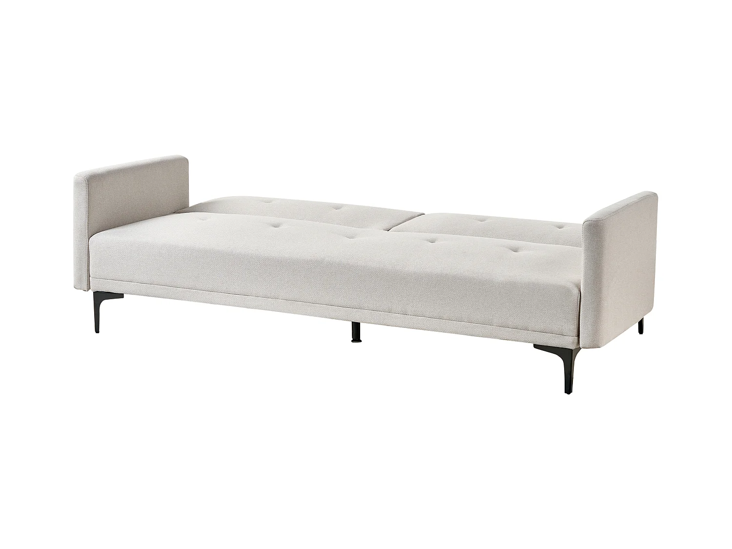 3-Sitzer Schlafsofa Stoff beige gesteppt mit Metallbeinen schwarz 2 Kissen Lucan