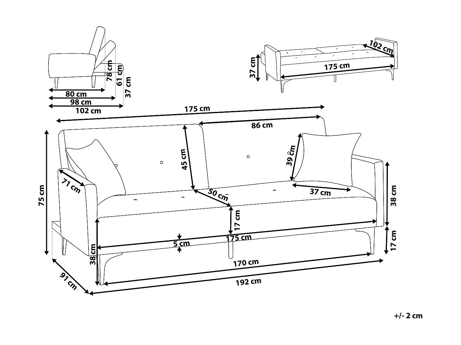 Canapé-lit 3 places LUCAN Tissu Beige clair