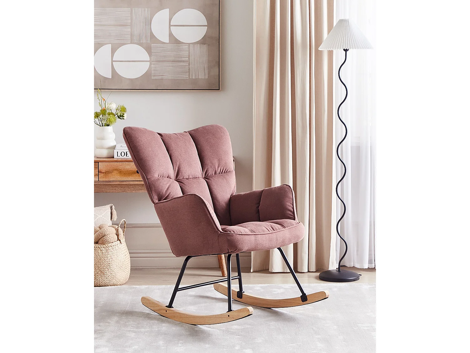 Fauteuil à bascule OULU Tissu Rose