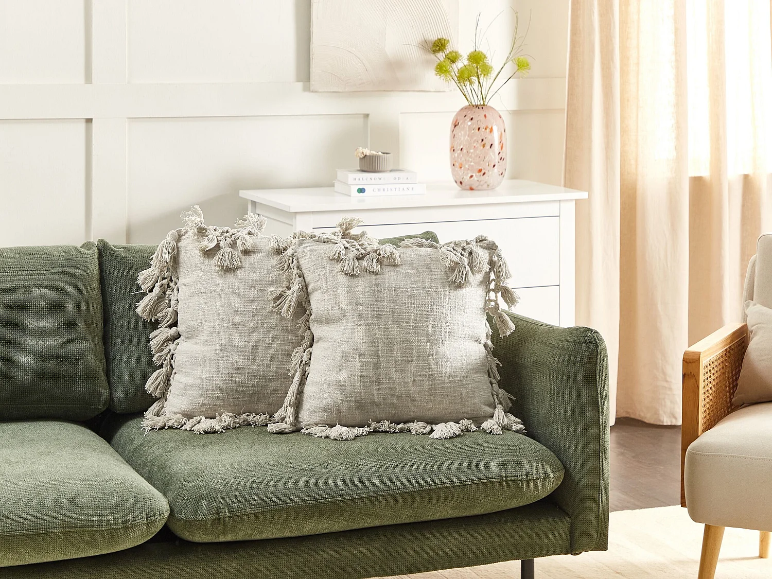 Dekokissen 2er Set beige einfarbig quadratisch 60x60 cm mit Biese modern Lapsana