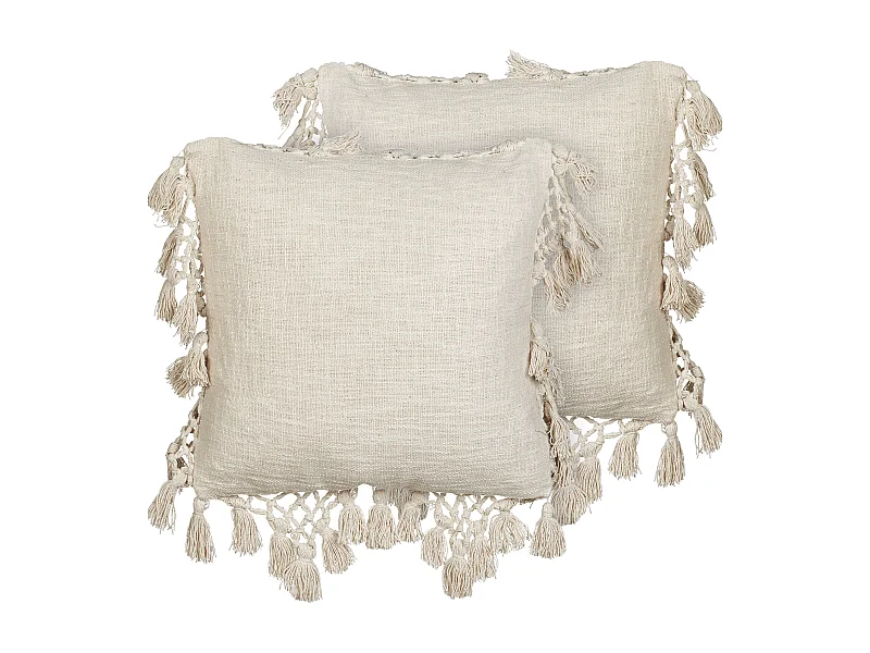 Lot de 2 coussins décoratifs OLEARIA Coton 45 x 45 cm Beige Unicolore