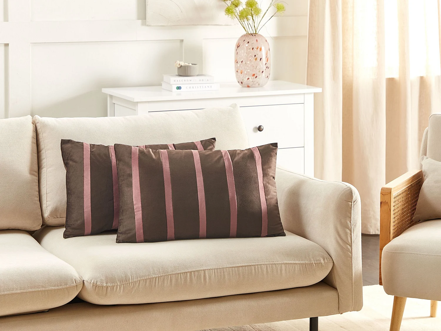 Dekokissen 2er Set beige einfarbig quadratisch 60x60 cm mit Biese modern Lapsana