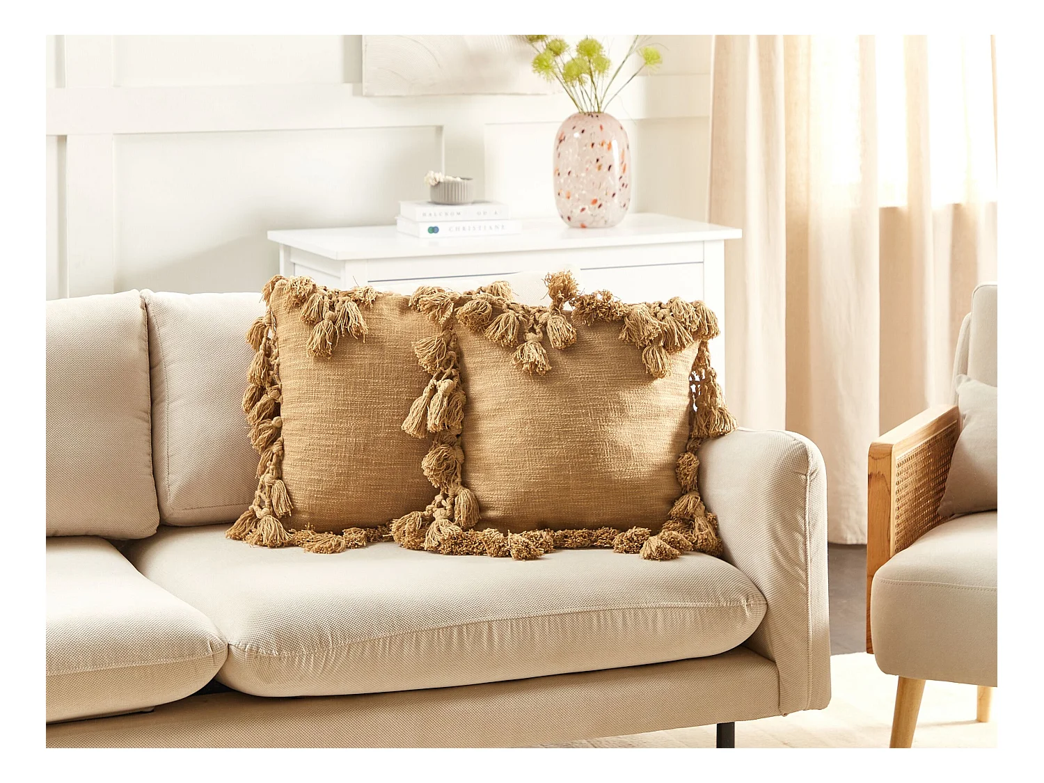 Lot de 2 coussins décoratifs OLEARIA Coton 45 x 45 cm Beige sable Unicolore