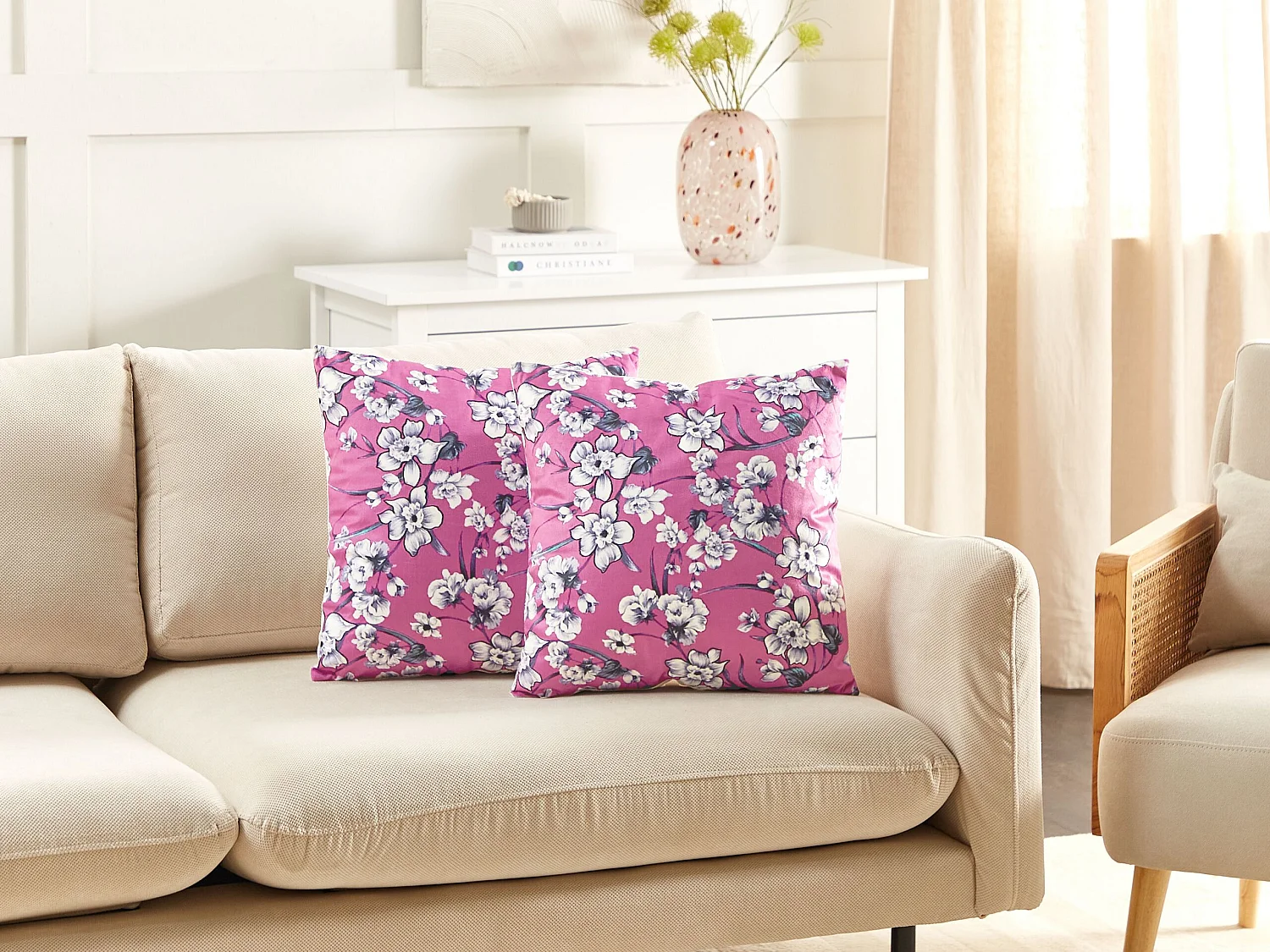 Conjunto de 2 almofadas decorativas KOELERIA Veludo 45 x 45 cm Fucsia Padrão floral