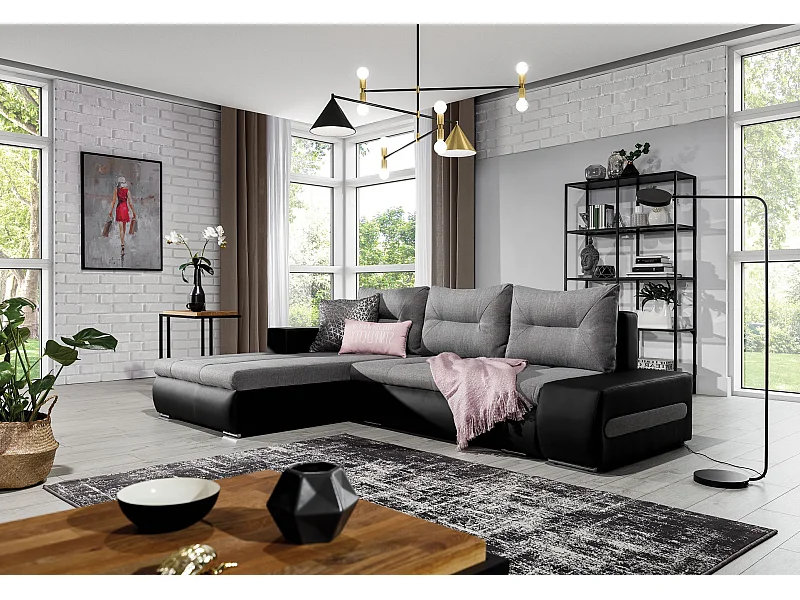 Divano d'angolo Legero L/Tessuto/Grigio&Nero