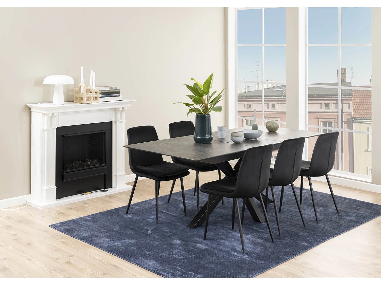 Heaven table de salle à manger brut céramique, plateau supplémentaires 1 pc, 90x168/210cm noir.