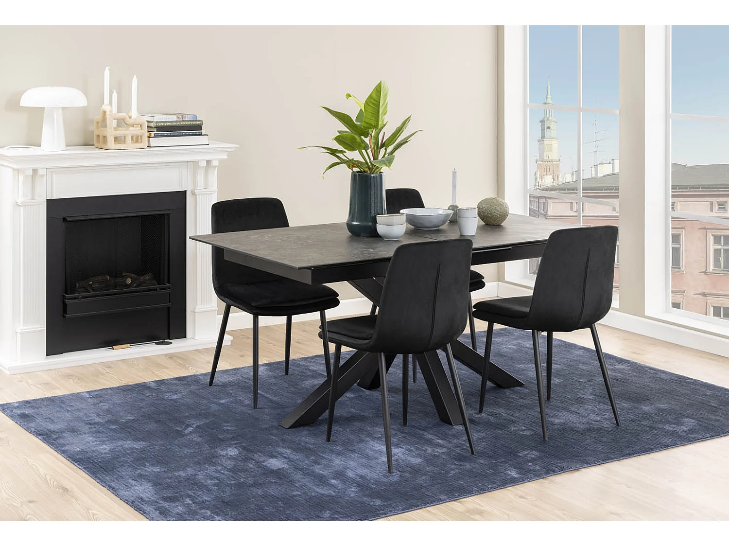Heaven table de salle à manger brut céramique, plateau supplémentaires 1 pc, 90x168/210cm noir.