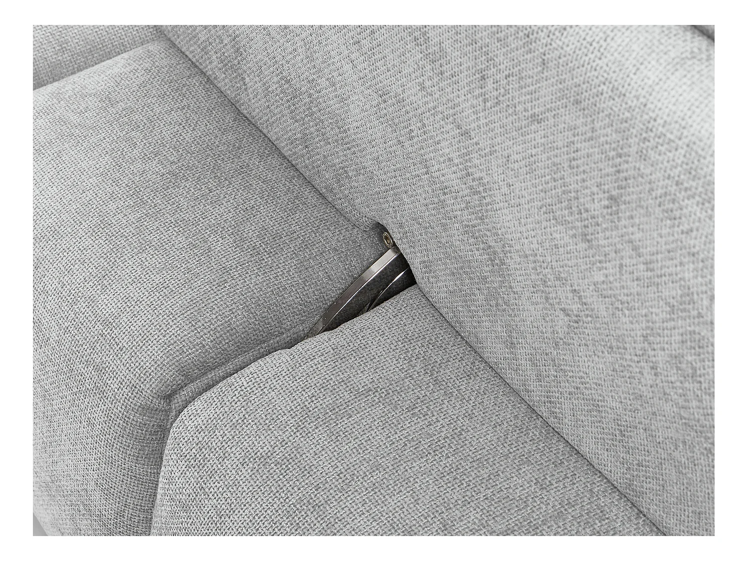 Hoekfauteuil met schuivende rugleuning van lichtgrijze stof met textuur APOLIU