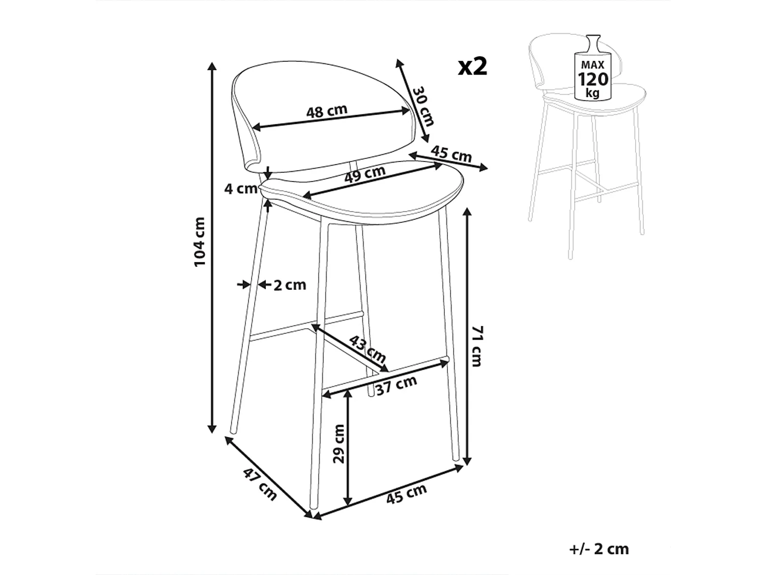 Set mit 2 Barstühlen KIANA Marineblau