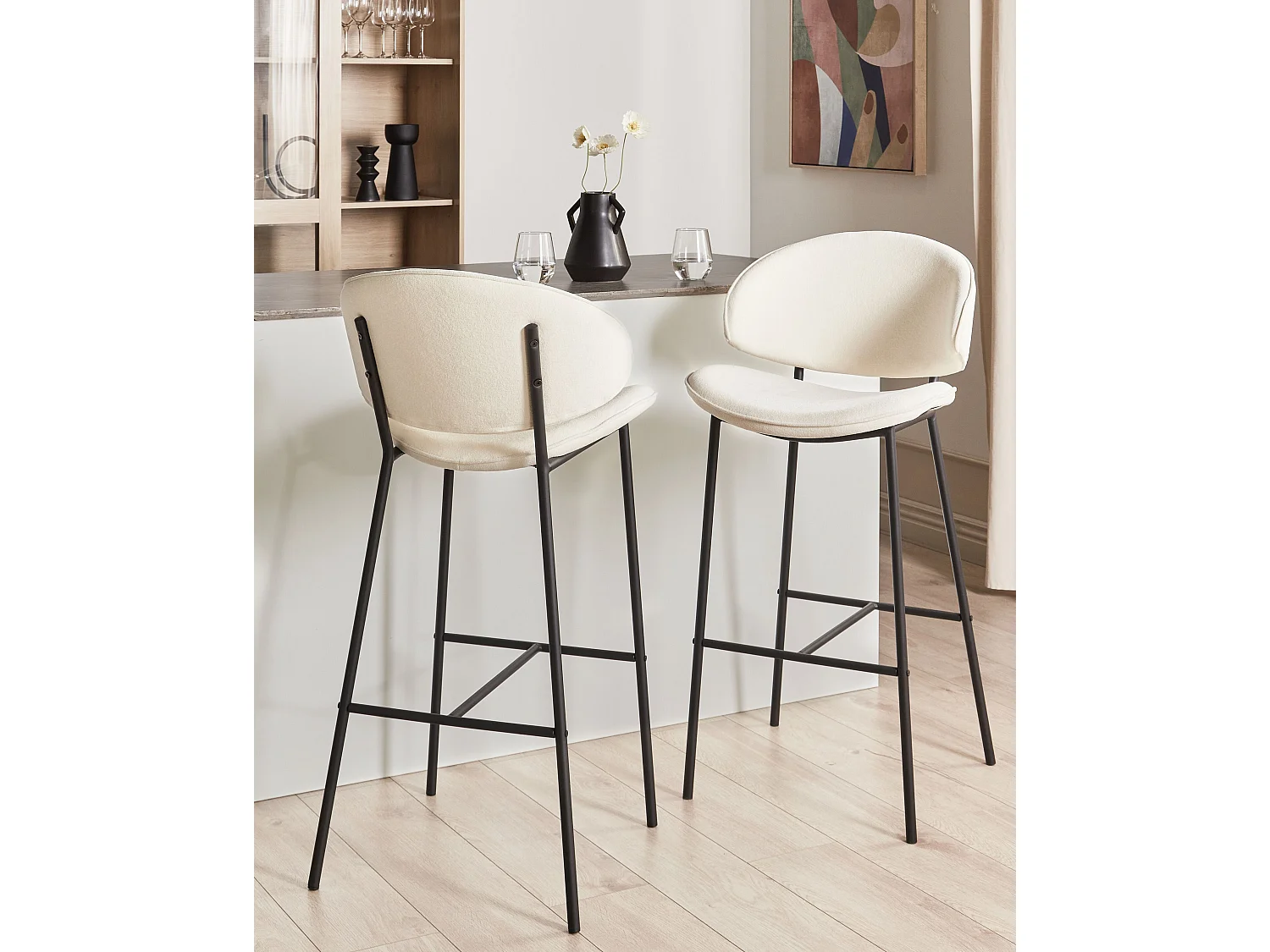 Set mit 2 Barstühlen KIANA Creme