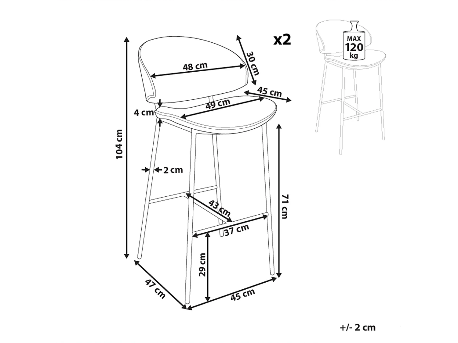 Set mit 2 Barstühlen KIANA Creme
