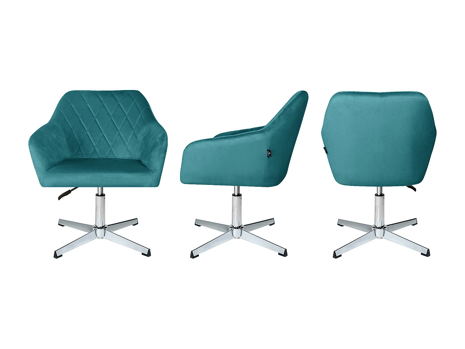 Poltrona ufficio regolabile in altezza in velluto verde petrolio, poltrona girevole mod. Louise