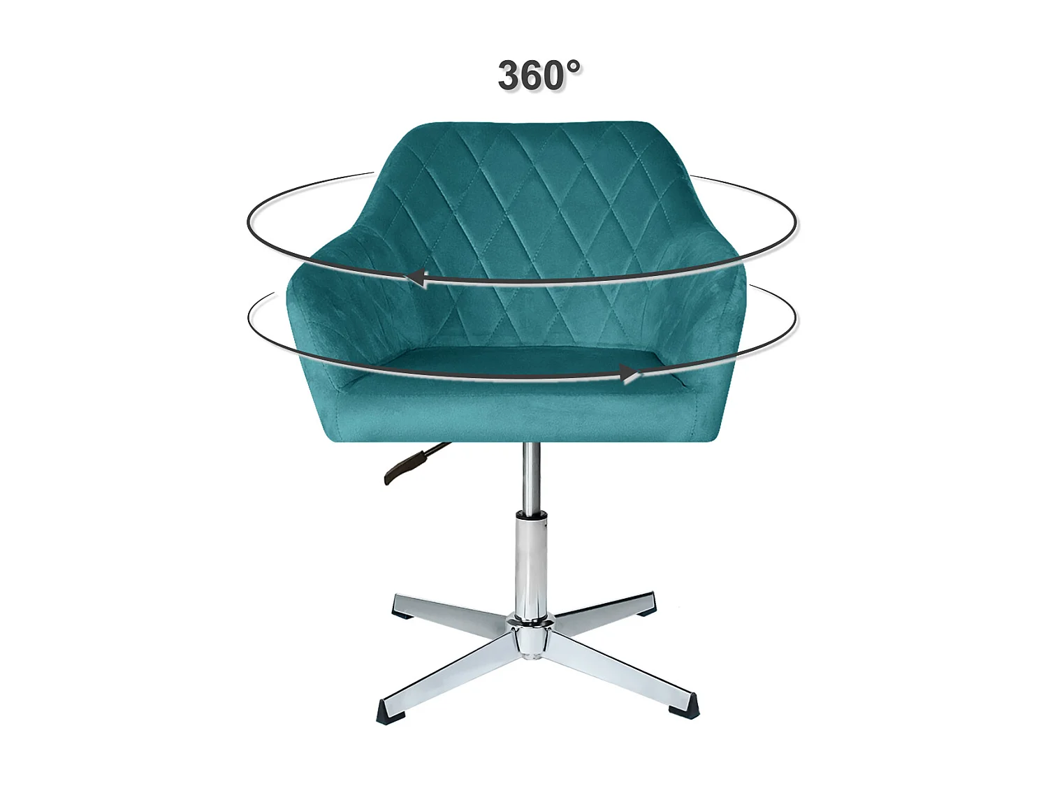 Poltrona ufficio regolabile in altezza in velluto verde petrolio, poltrona girevole mod. Louise